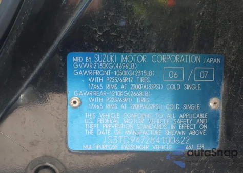 2008 Suzuki Grand Vitara Luxury z USA, uszkodzony, nr VIN JS3TD947284100622